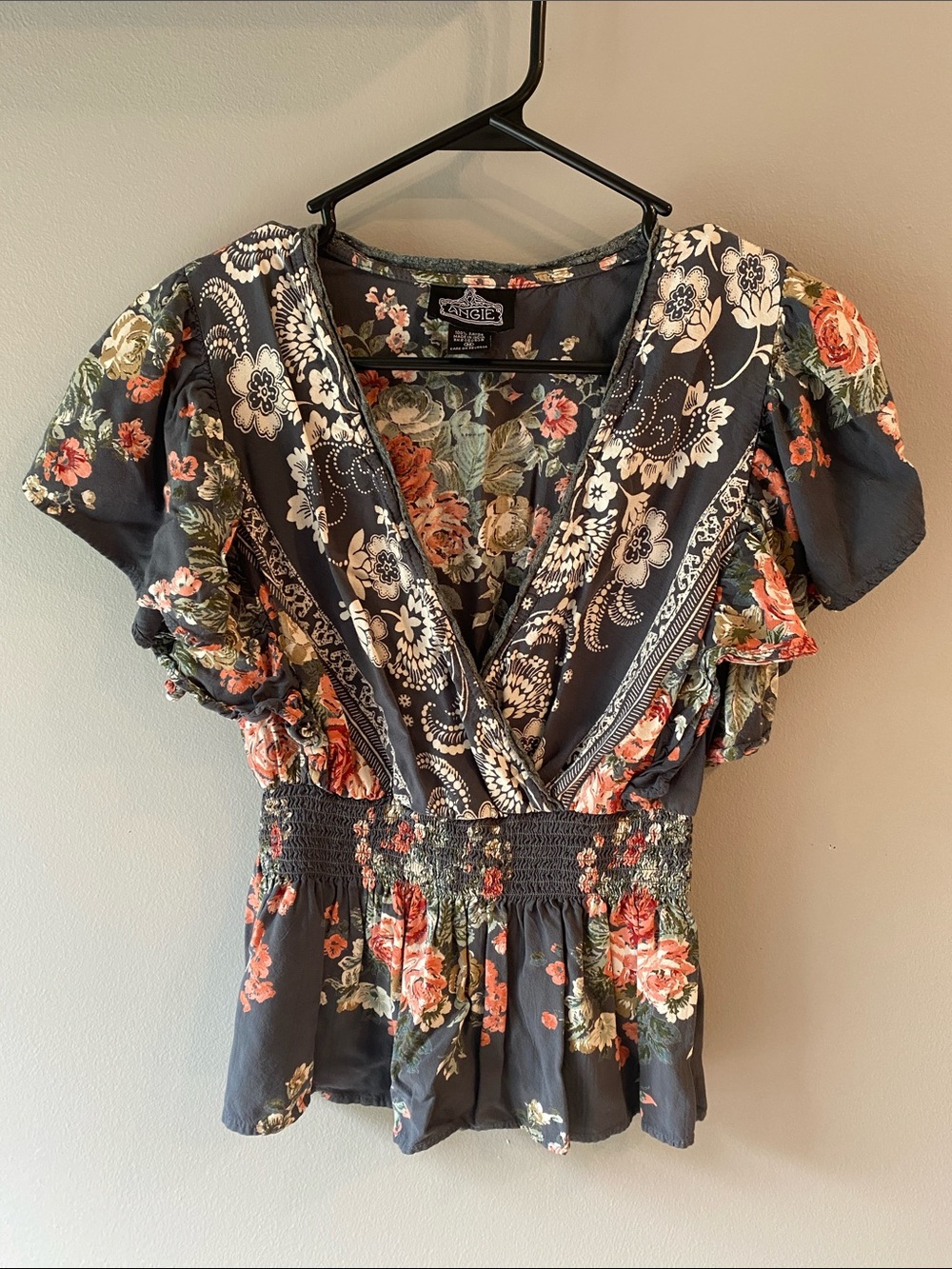 Angie Floral Wrap Blouse with Smocked Waist